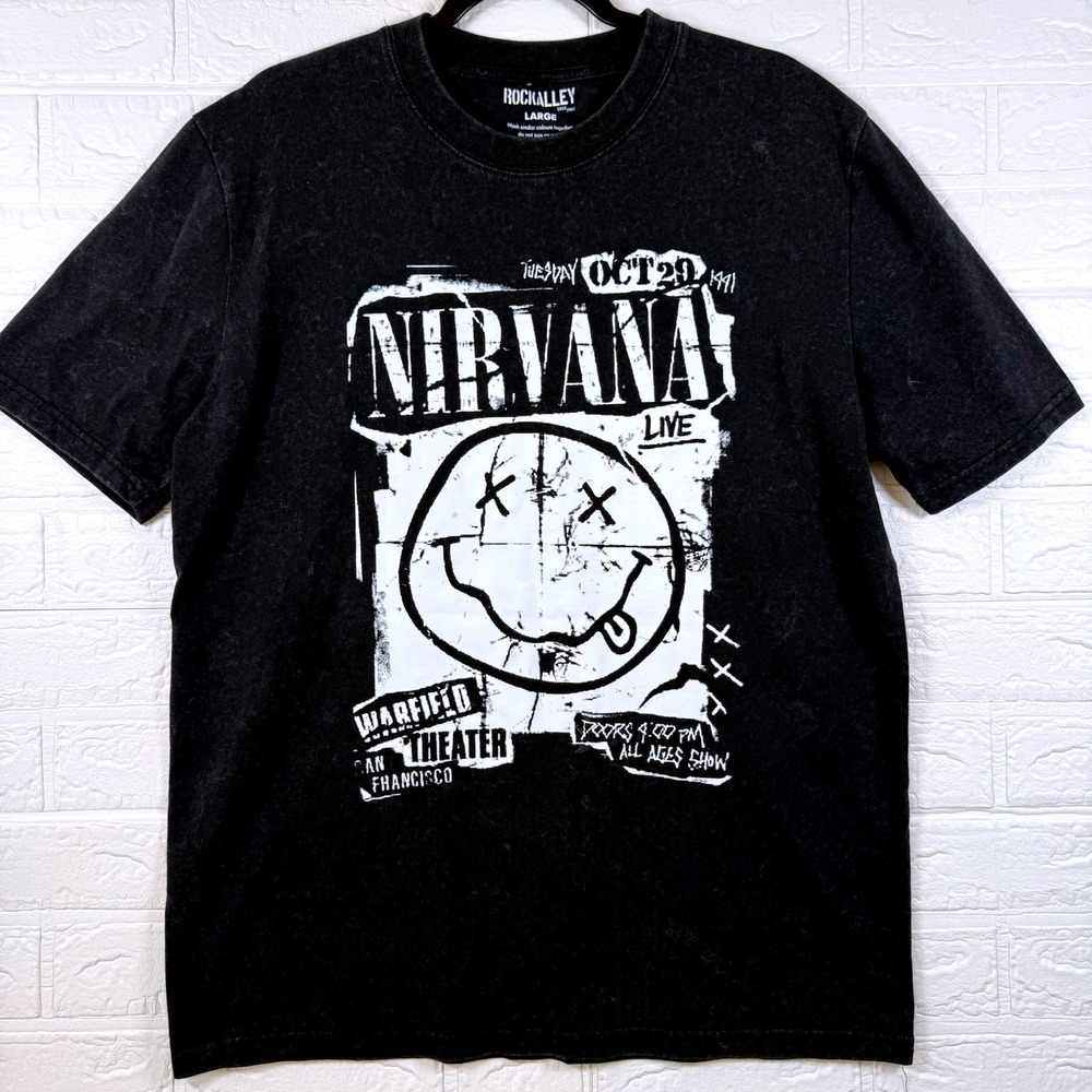 Rock Alley Nirvana Live Warfield Theater T-Shirt Mens Large Black Graphic Tee